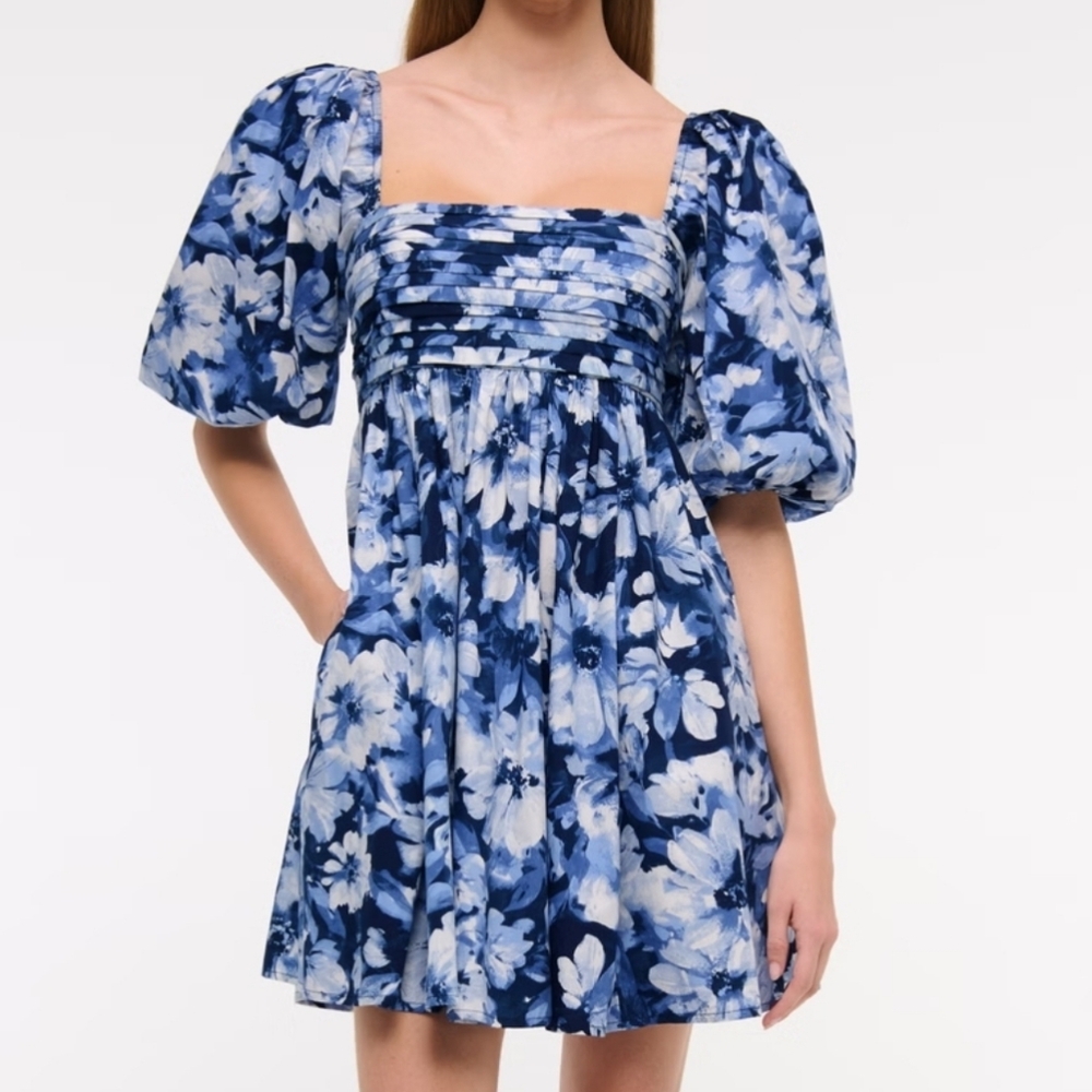 The A&F  Babydoll Emerson Poplin Puff Sleeve Mini Dress Size XS
